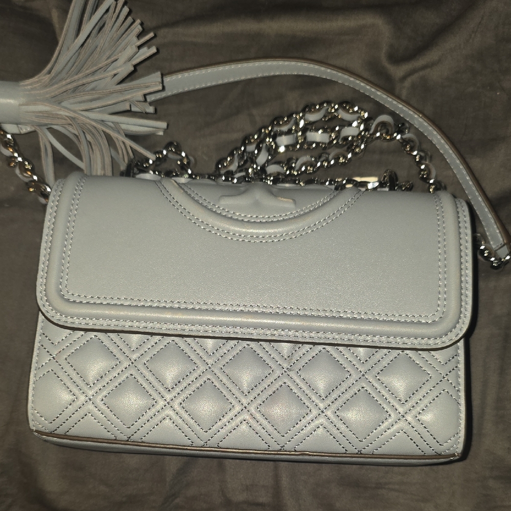 Tory Burch Silver Quilted Crossbody Bag